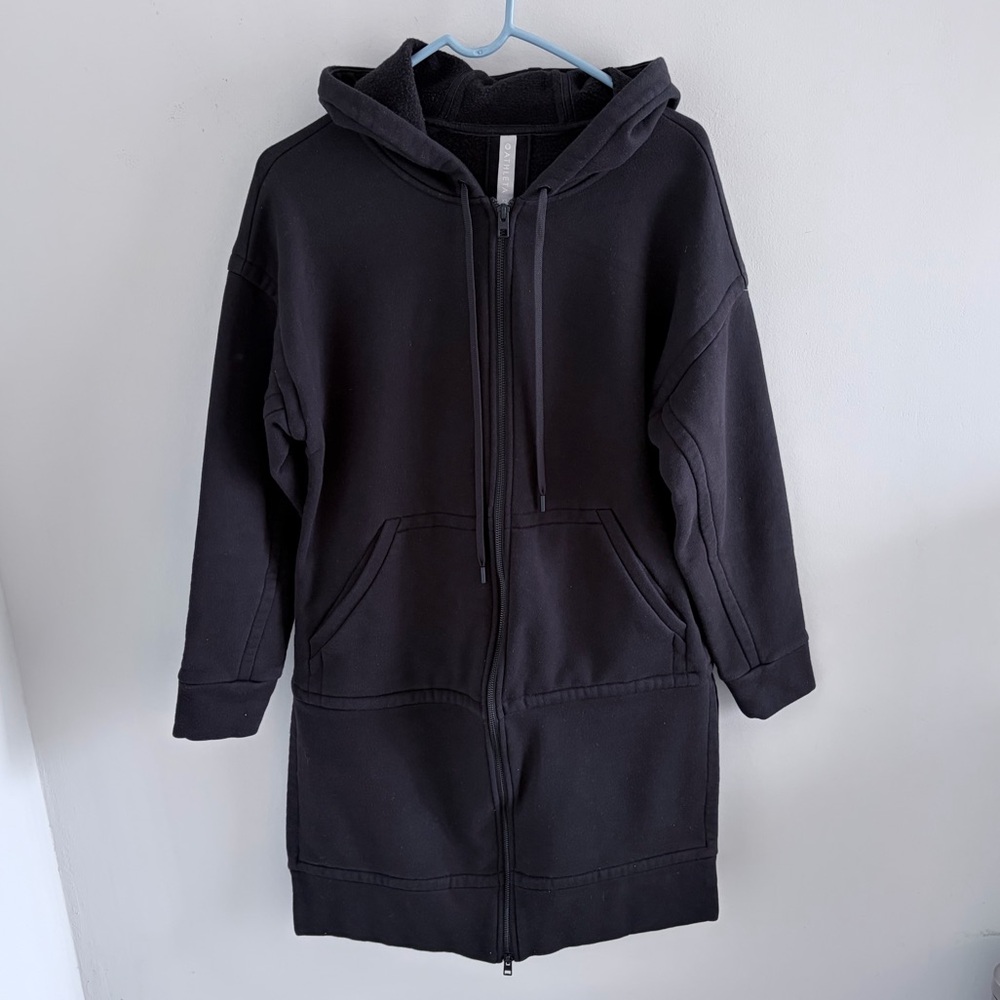 Athleta Black Longline Zip Up Hoodie Sweatshirt Jacket.